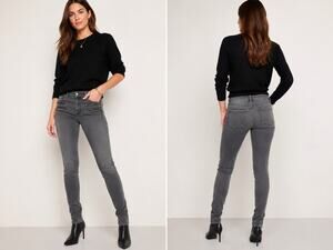 Banana Republic Mid Rise Skinny Jeans Women's 27 Gray Zipper Pocket Denim